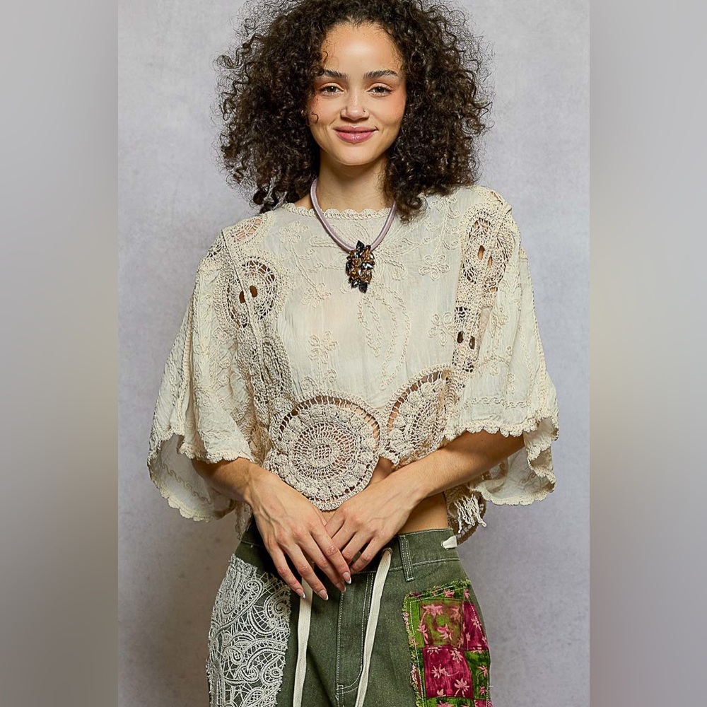 PT26 2 left! POL Cream Lace Crochet Top